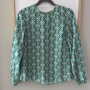 BODEN 🩵💚Geometric Print Blouse Green Blue Long Sleeve Size 4 (lightweight)